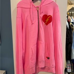 Aviator Nation Pink Hoodie with Heart and Lightning